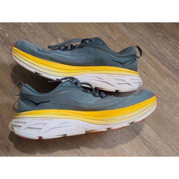 HOKA Bondi 8 Men’s Size 12 – Gray/Yellow – Great Condition main image 9
